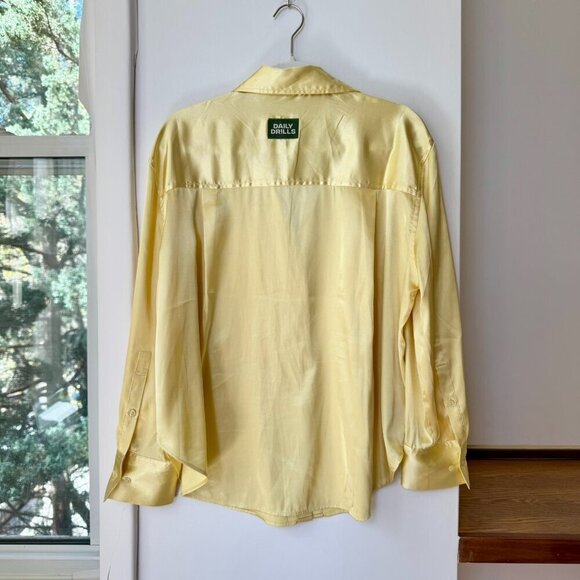 Daily Drills Silky Set Resort Button Down Long Sleeve Top Skirt Butter Yellow - Picture 6 of 14